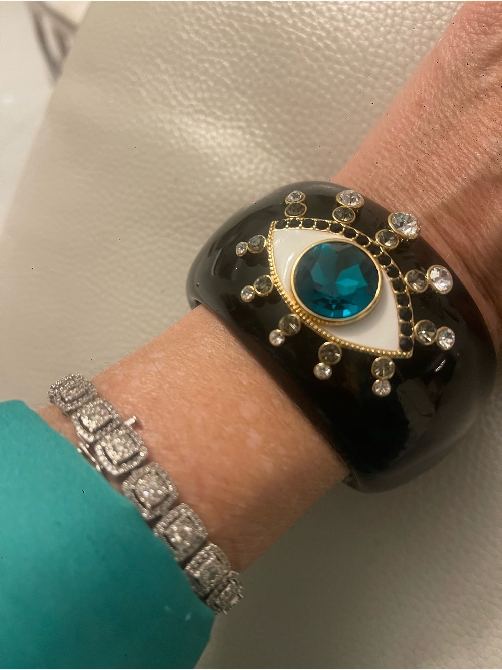 New With Tags Evil Eye Statement Cuff Bracelet Black Turquoise Crystal Glam